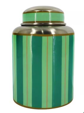 Jonathan Adler x Michaels 8" Metal Green Mod Maker Container w/ Lid Striped